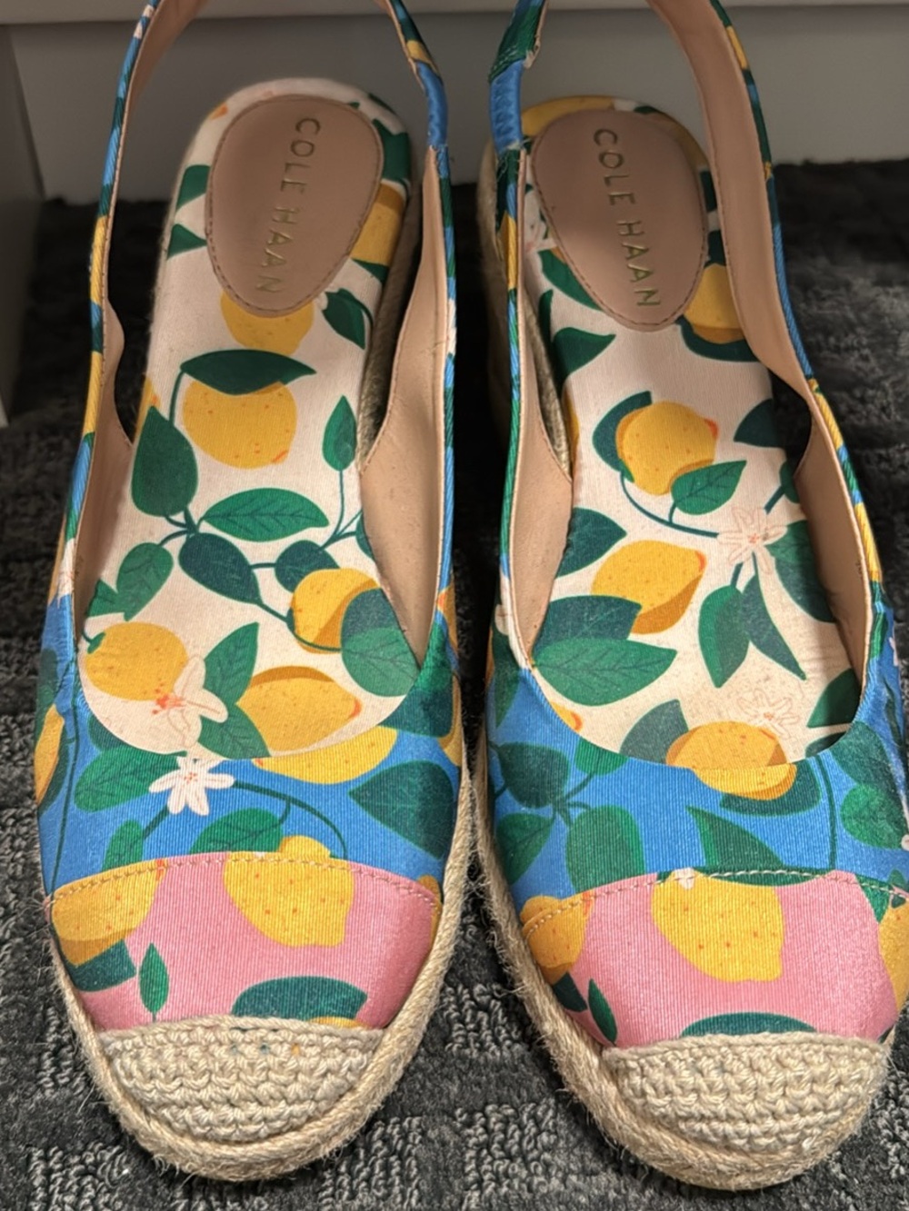 Cole Haan Lemon-Print Espadrille Wedges in Yellow, Green, Blue, Pink